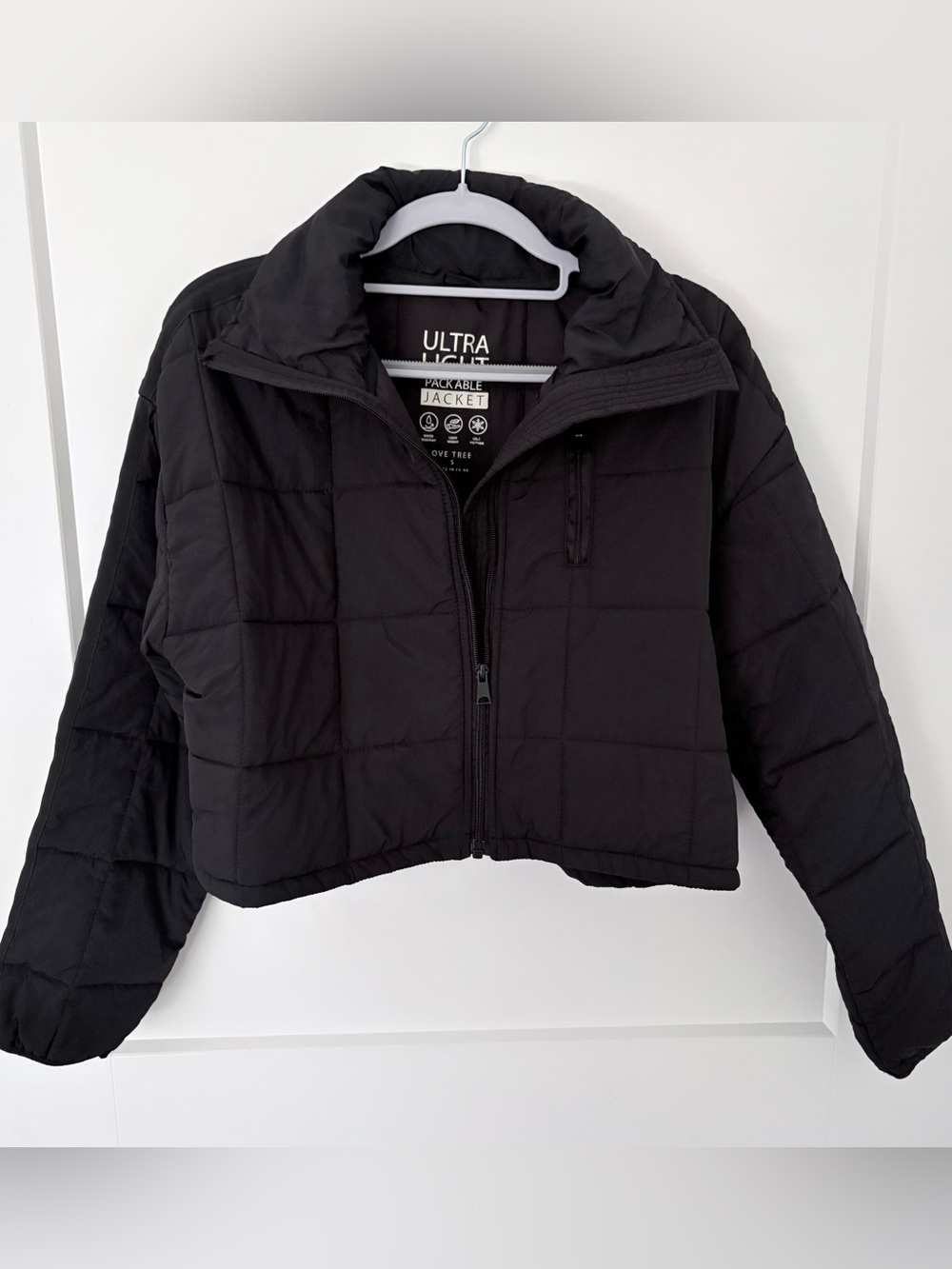 Love Tree Ultra Light Packable Cropped Puffer Jacket - Black - S